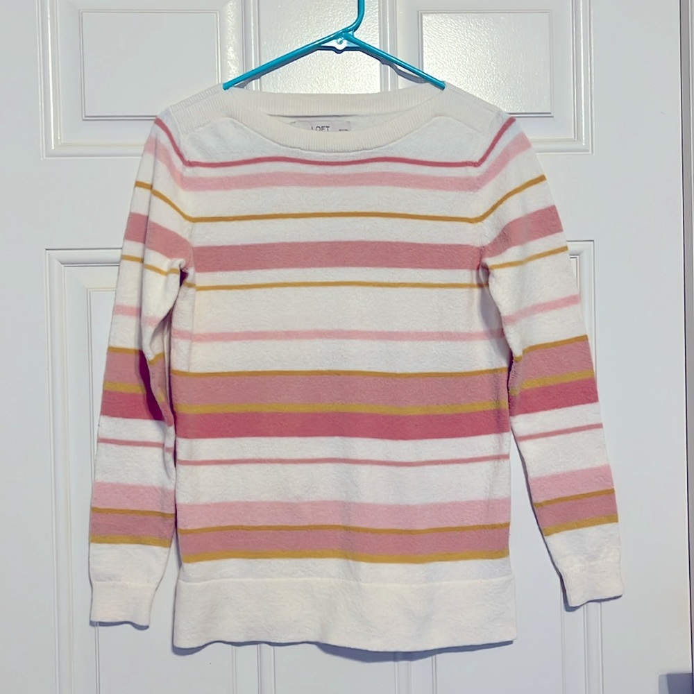 LOFT petites sweater NWOT cream striped Easter S small